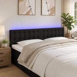 LED Headboard 144 cm Black Fabric Adjustable Height Bedroom Wall Mount