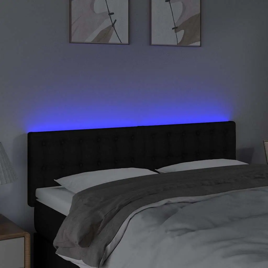 LED Headboard 144 cm Black Fabric Adjustable Height