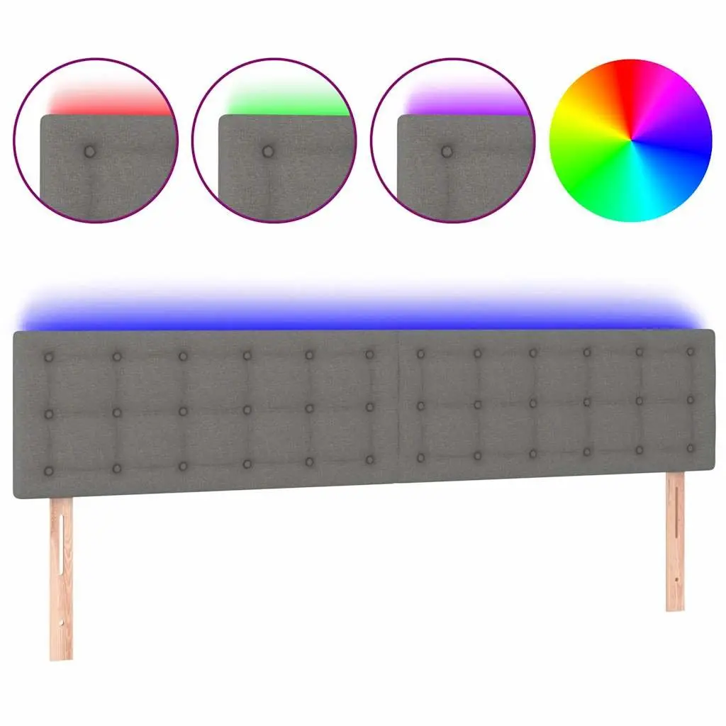 LED Headboard 200 cm Grey Fabric Bed with Lights