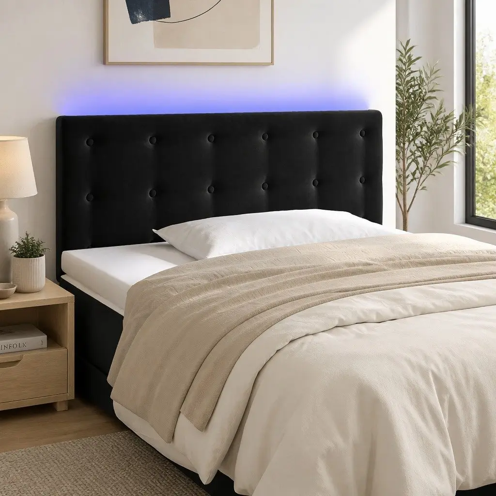 100cm Black Velvet LED Headboard with Adjustable Height