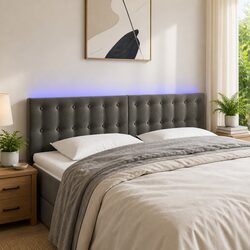 Dark Grey LED Headboard 144cm Velvet Modern Backrest