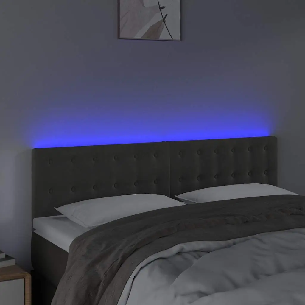 Dark Grey LED Headboard 144cm Velvet Modern Backrest