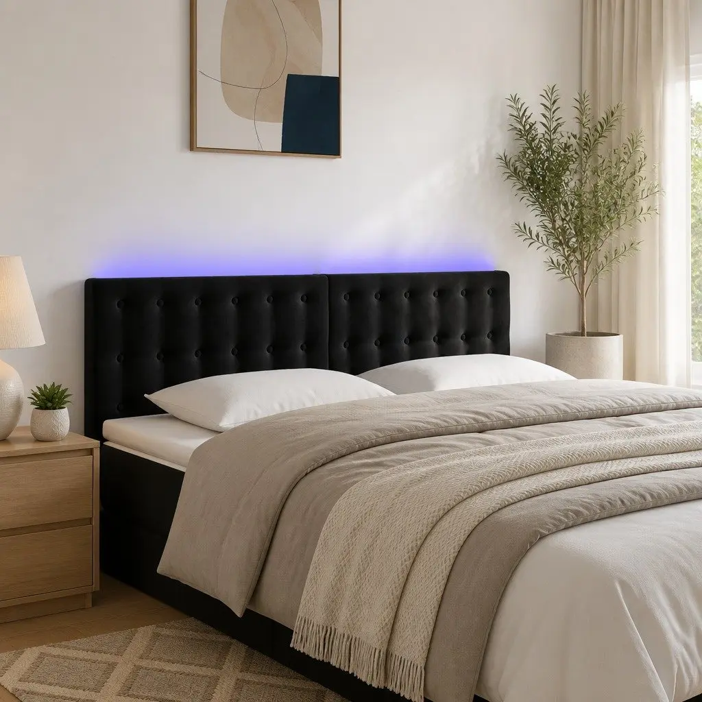 Adjustable LED Headboard in Black Velvet for Modern Beds