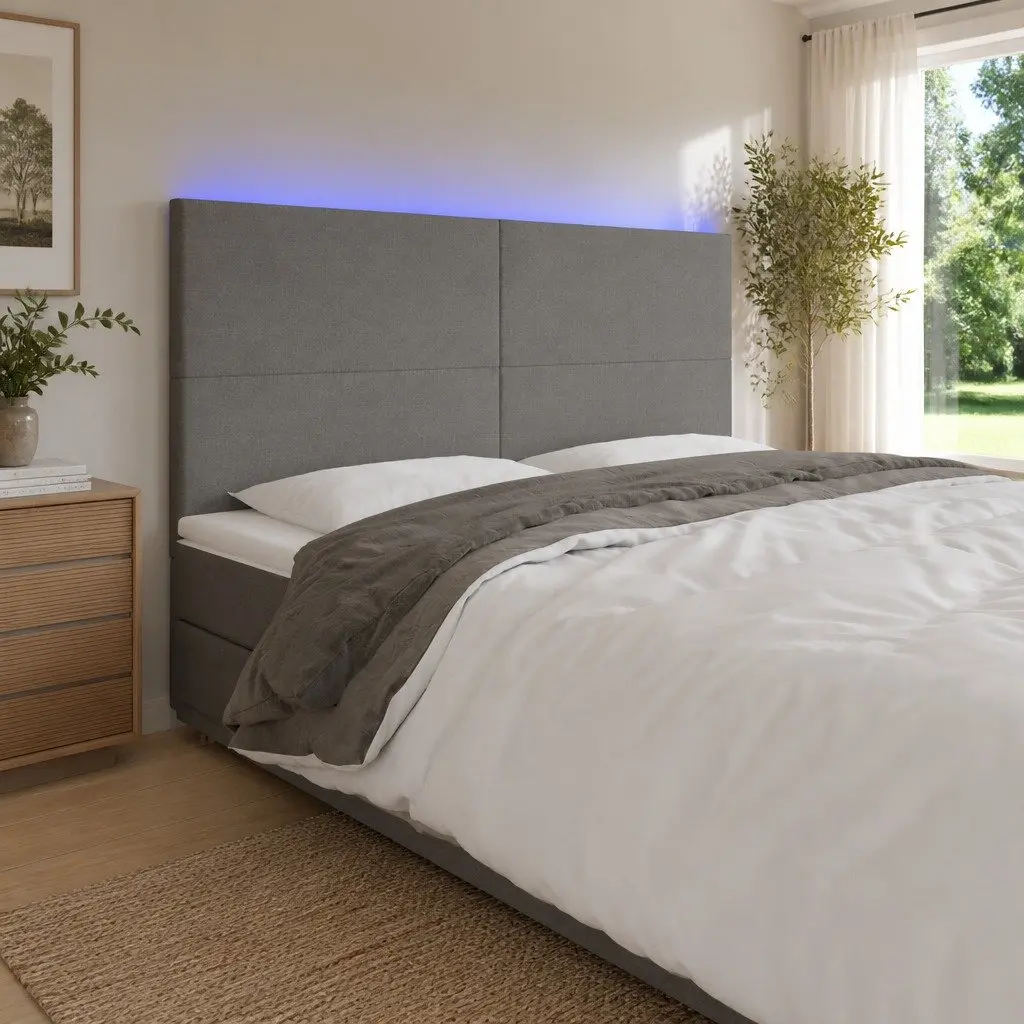 Grey Fabric LED Headboard 160 cm with Adjustable Height