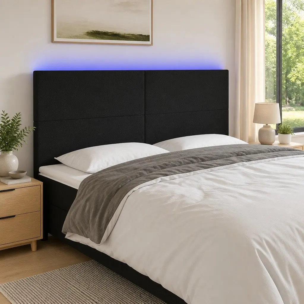 Black Fabric LED Headboard 160cm with Height Adjustment
