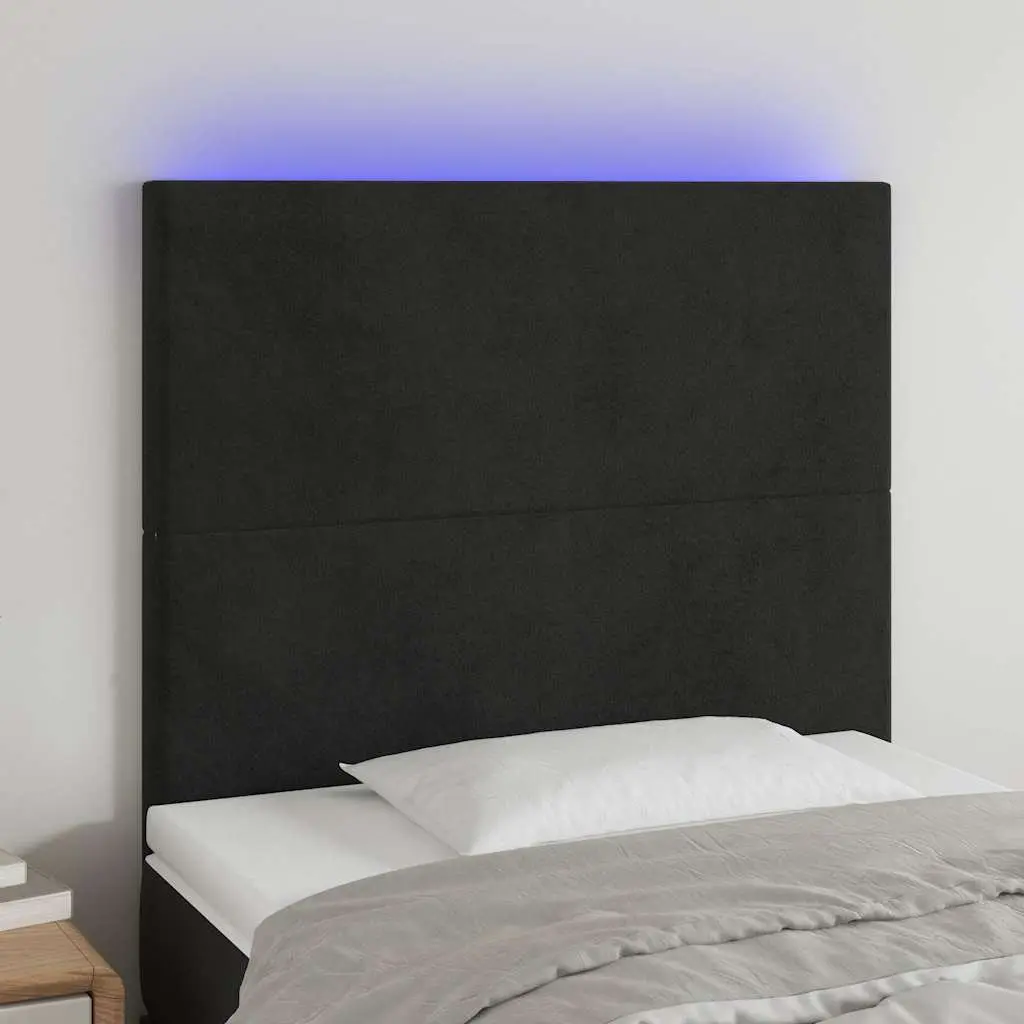 Black LED Headboard 100 cm Velvet Adjustable Height