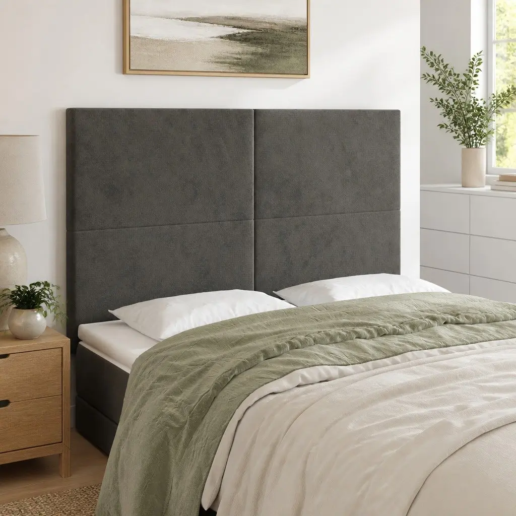 Grey Velvet LED Headboard with Adjustable Height