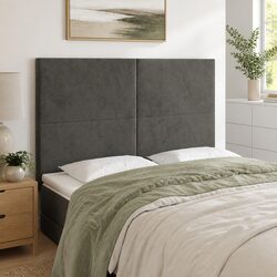 Modern Grey Velvet LED Headboard with Adjustable Height