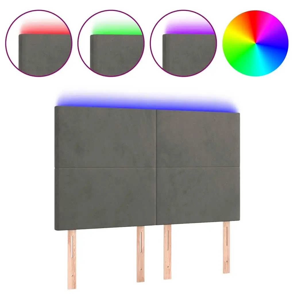 Grey Velvet LED Headboard with Adjustable Height