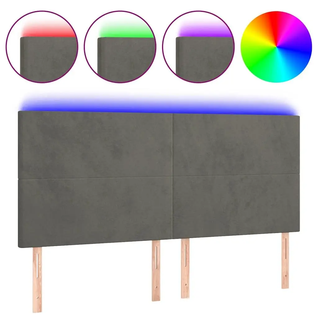 LED Headboard Velvet 160 cm Grey with Adjustable Colourful Lights