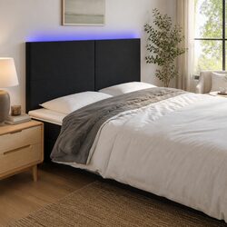 Stylish Black Velvet LED Headboard 160cm with Lights