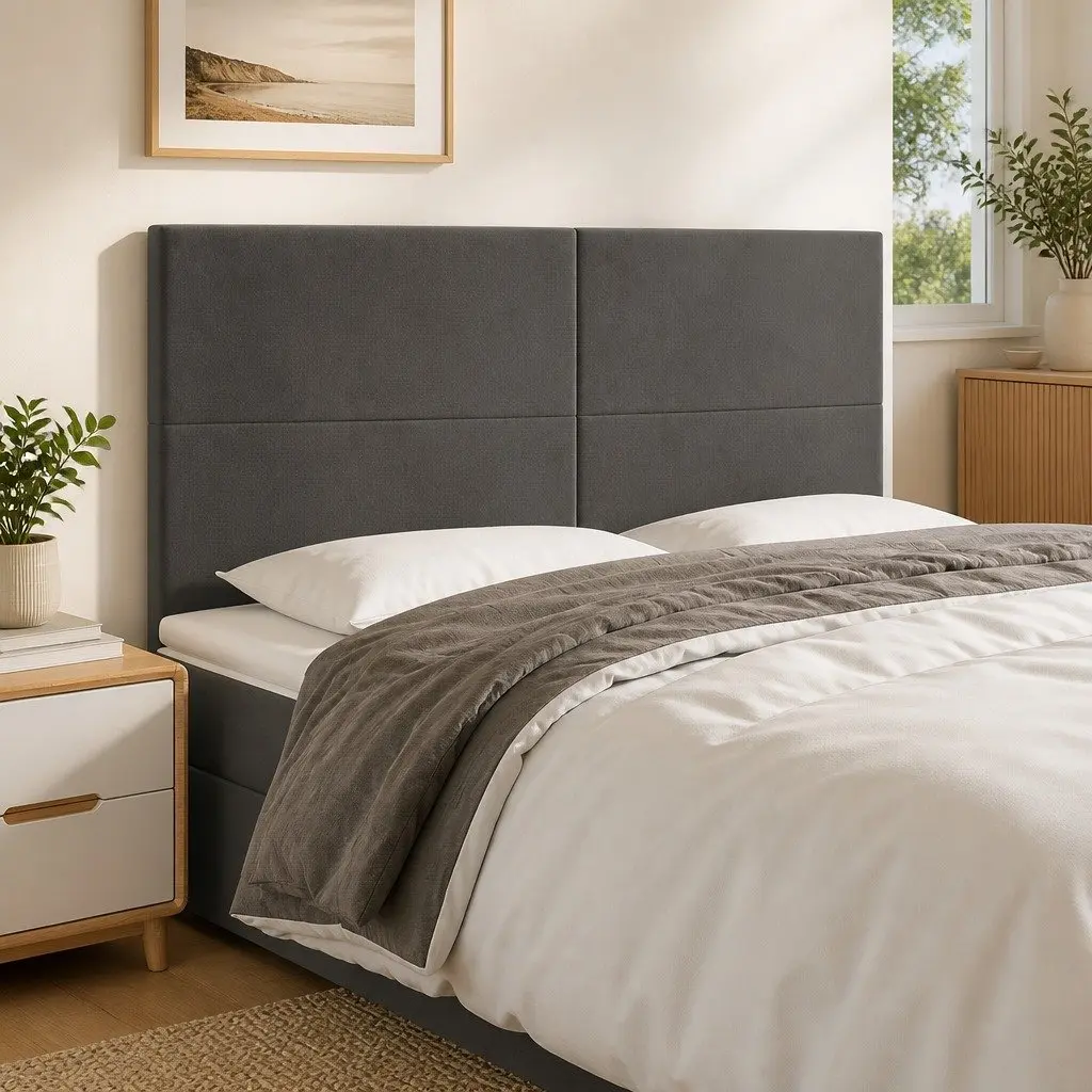LED Headboard 200cm in Grey Velvet with Adjustable Height