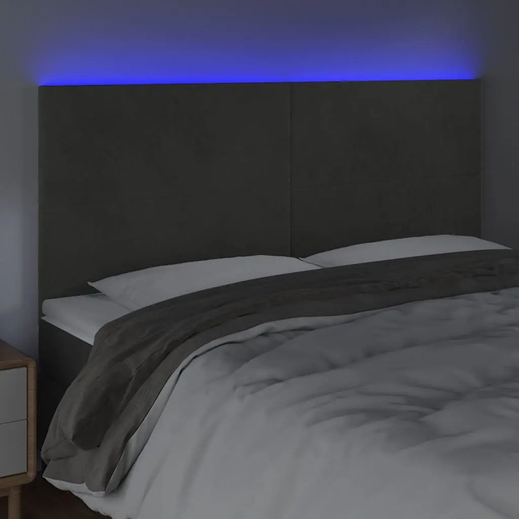 LED Headboard 200cm in Grey Velvet with Adjustable Height