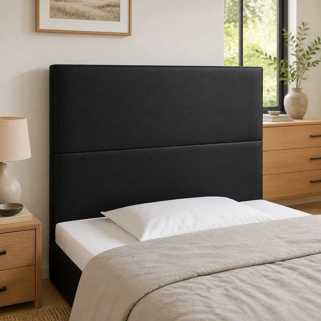 LED Headboard Faux Leather 100 cm Black Modern Bedroom Bed Backrest Adjustable