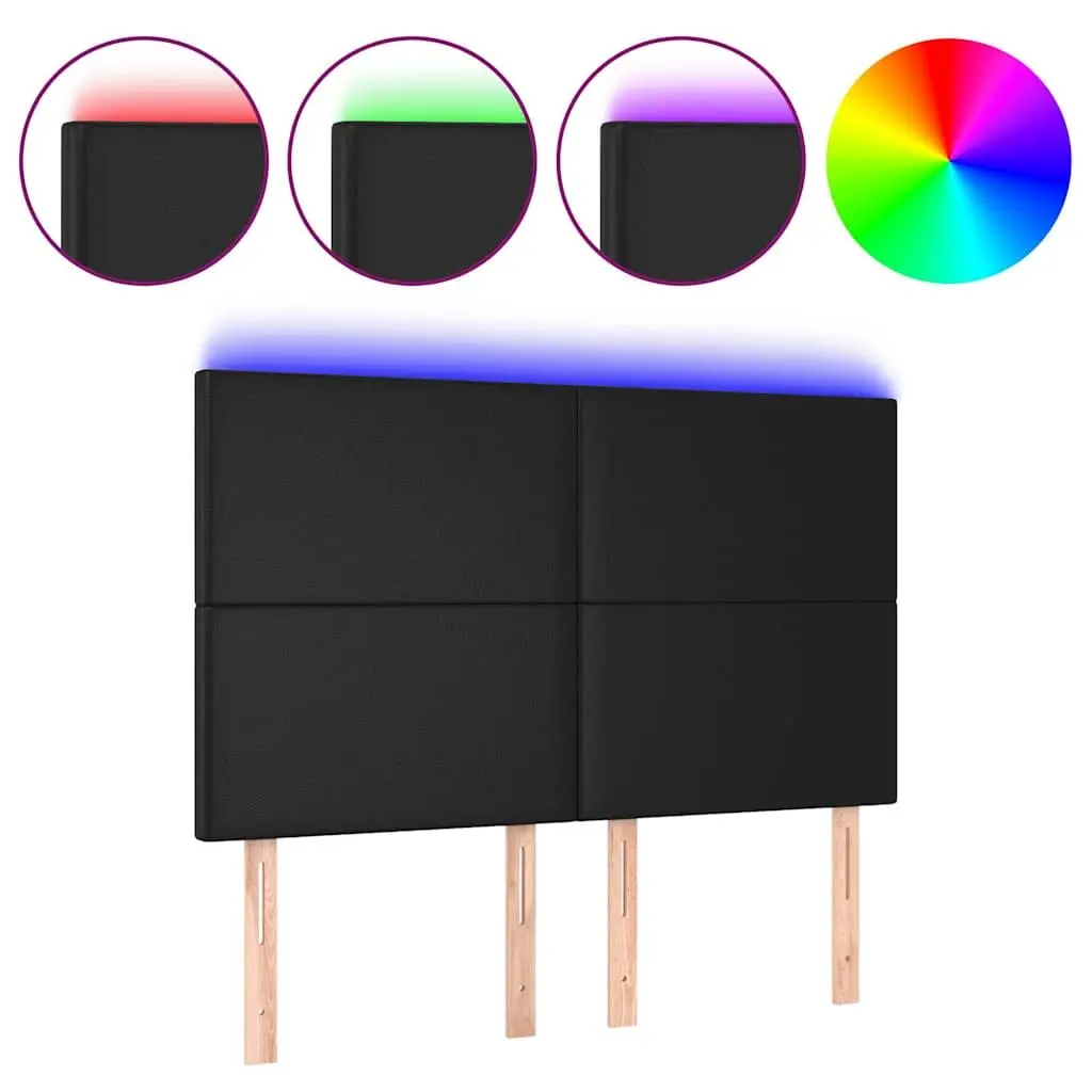 LED Headboard 144cm Black Faux Leather Frame