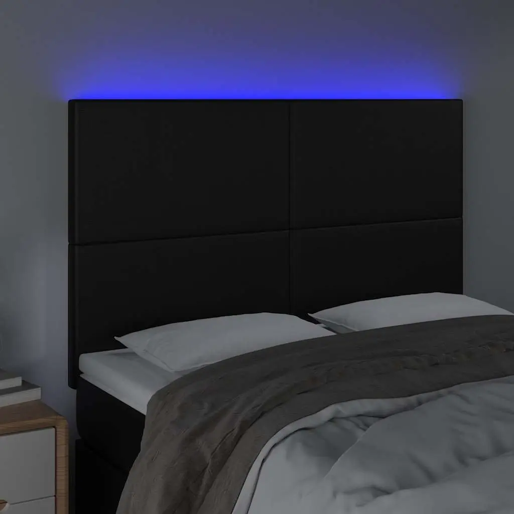 LED Headboard 144cm Black Faux Leather Frame