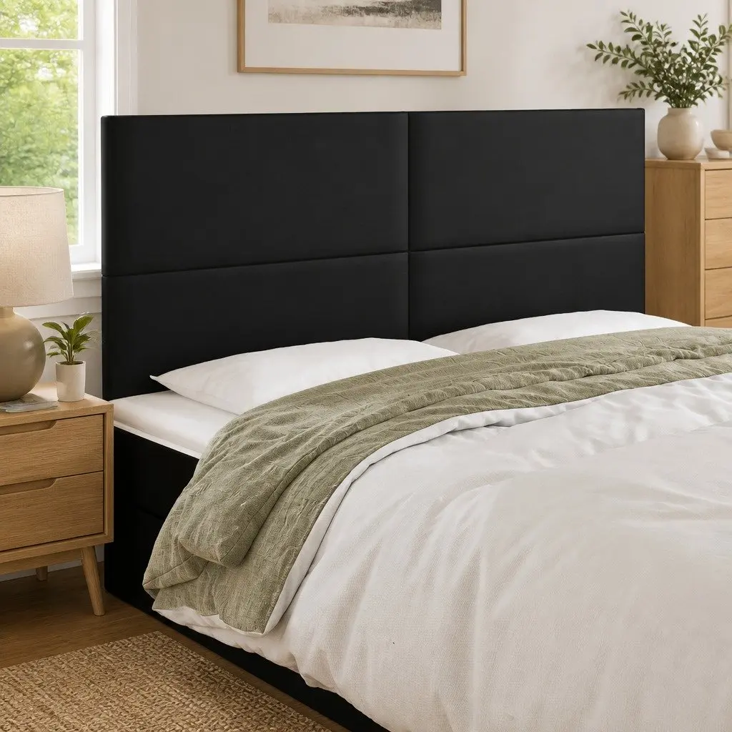 LED Headboard Faux Leather 160cm Black Adjustable Height Modern Bed Headboards