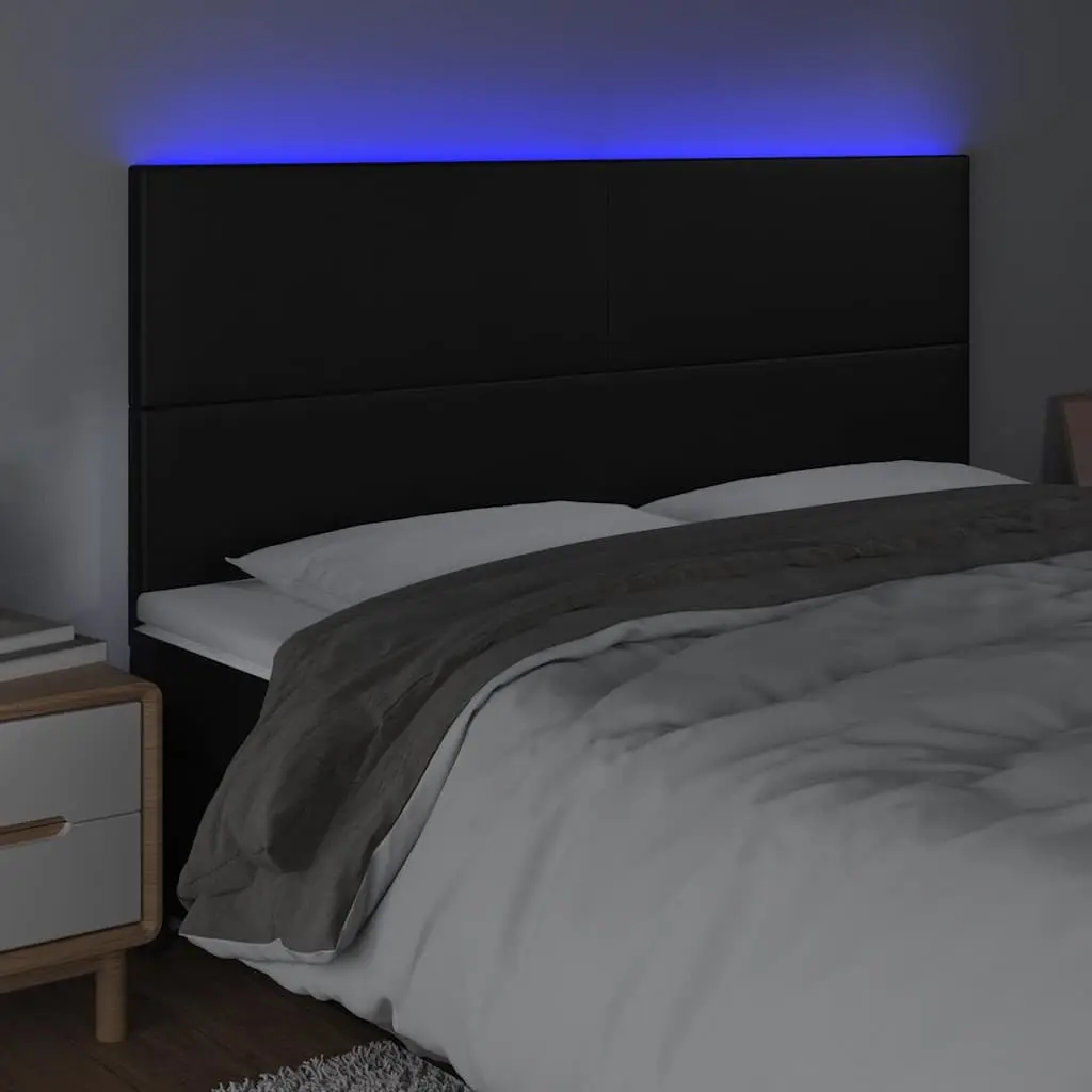 LED Headboard Faux Leather 160cm Black Adjustable Height Modern Bed Headboards
