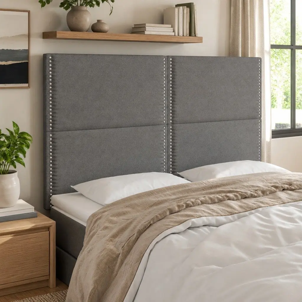 LED Headboard 144cm Dark Grey Fabric Backrest