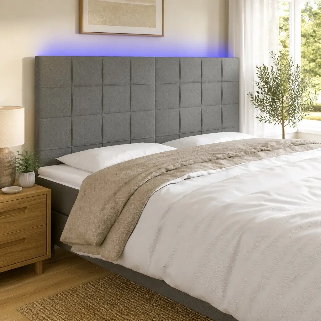 Adjustable Height LED Headboard 200cm Dark Grey
