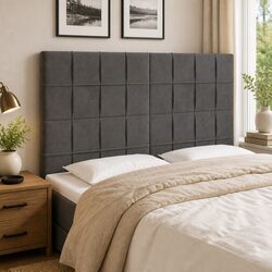 Modern Dark Grey Velvet LED Headboard 144 cm