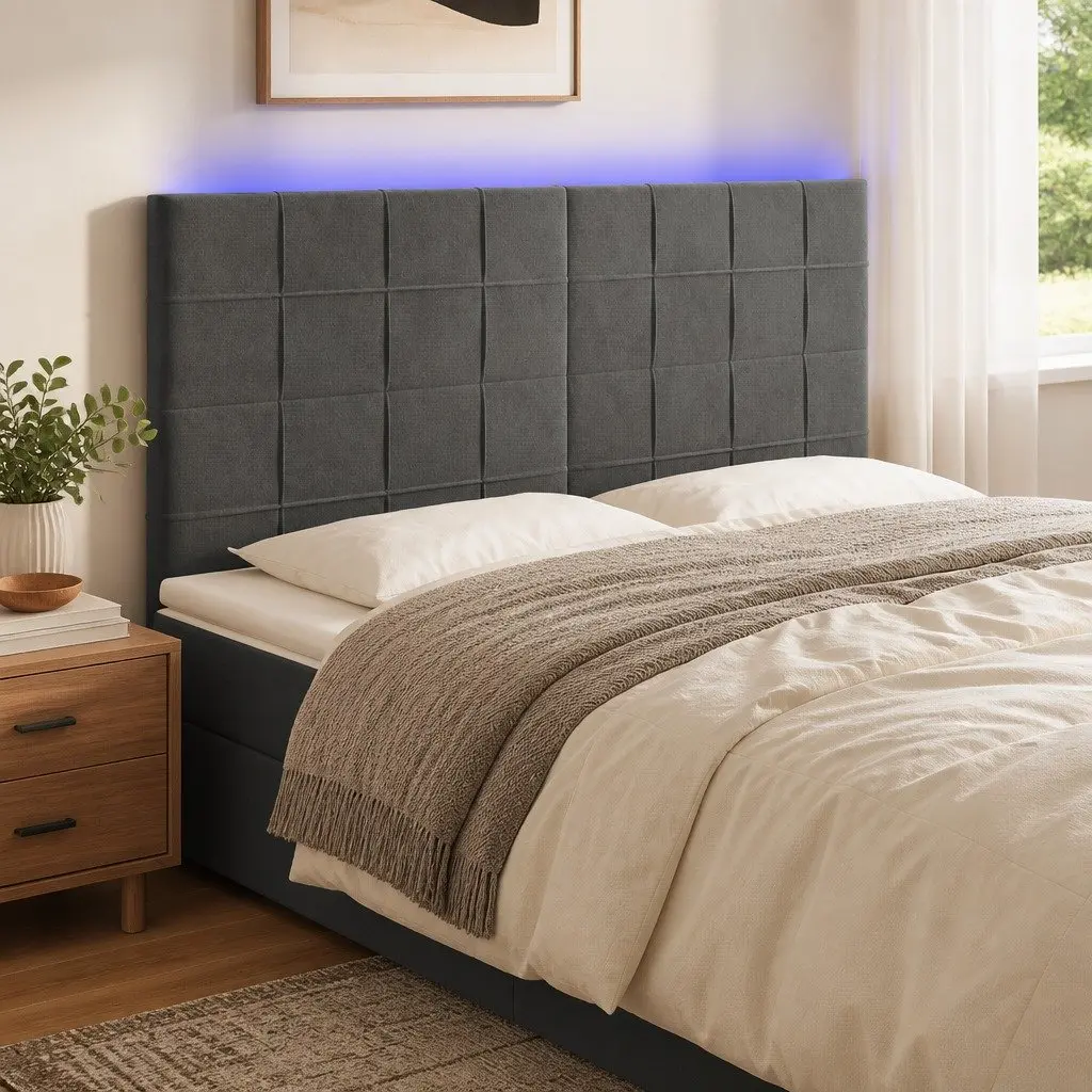 LED Headboard Velvet 160cm Grey with Adjustable Colourful Lights
