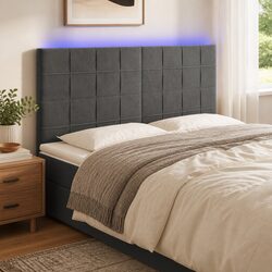 Stylish 160cm Grey Velvet LED Headboard with Adjustable Lights