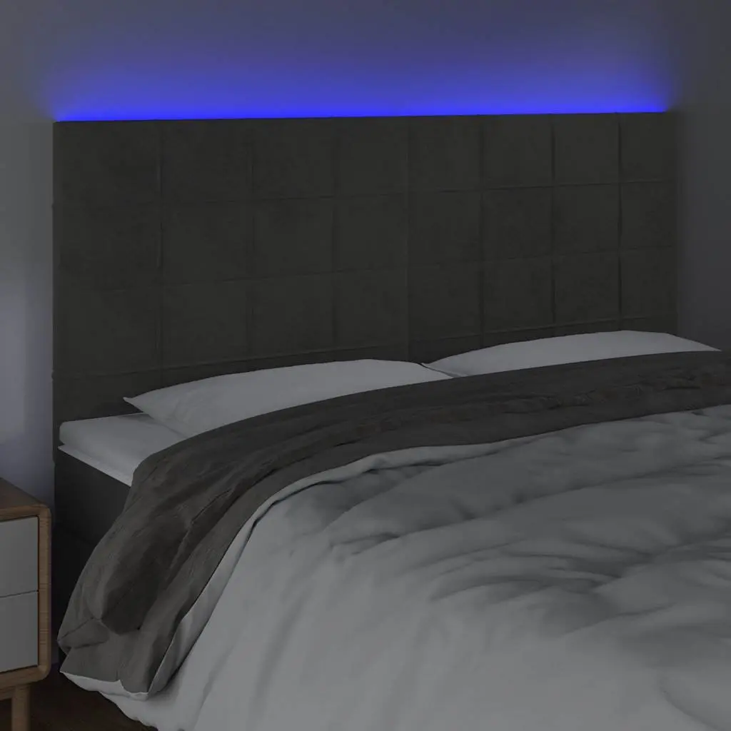 LED Headboard Velvet 200cm Grey Adjustable Height Colourful Lights
