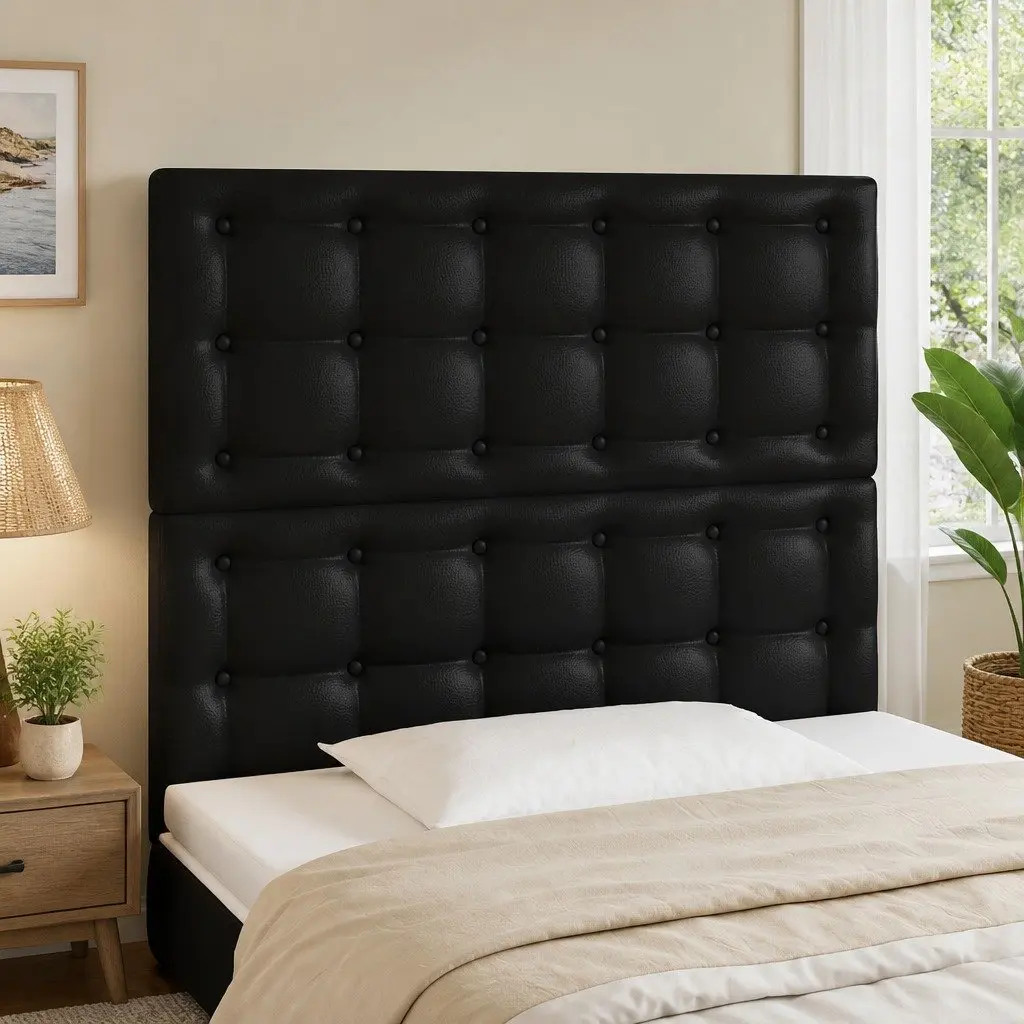 Black LED Headboard 100cm Modern Faux Leather with Lights