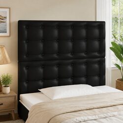 Black LED Headboard 100cm Modern Faux Leather with Lights