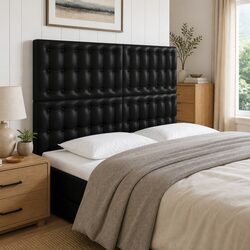 Modern Black Faux Leather LED Headboard 144cm