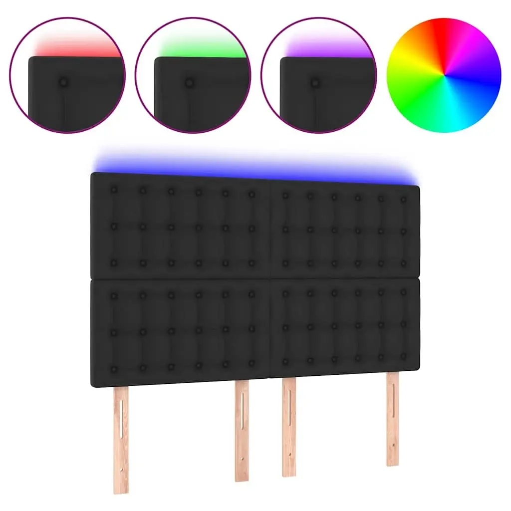 LED Headboard Faux Leather 144cm Black Modern Bedroom Wall Mount