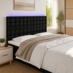 Modern Adjustable LED Headboard 160 cm Black Faux Leather