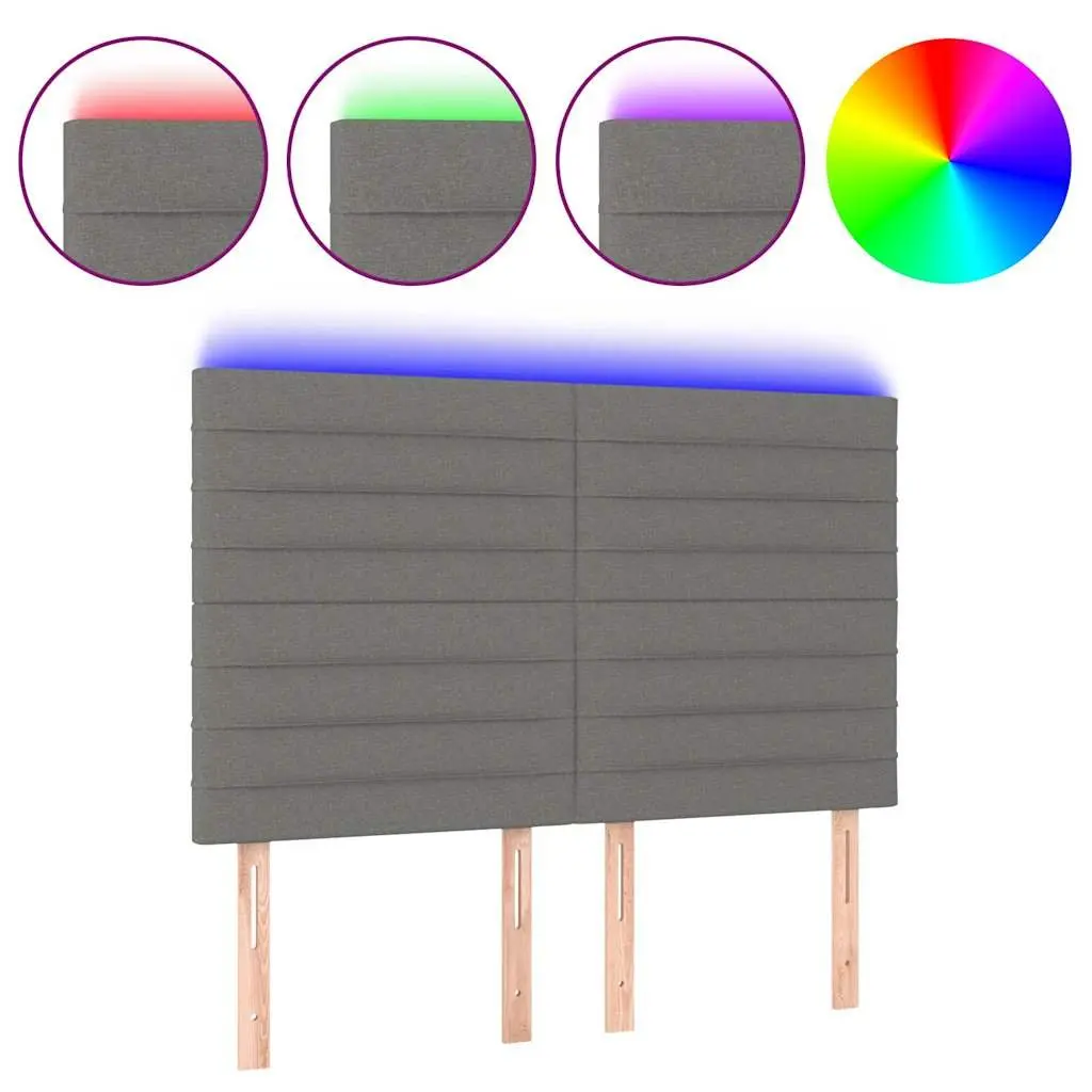 LED Headboard 144cm Dark Grey Fabric Adjustable Height