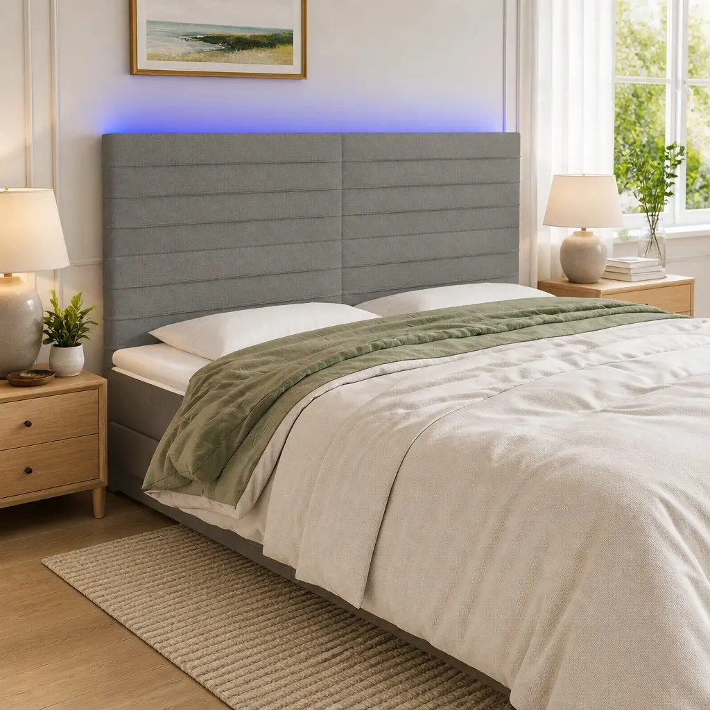 Adjustable Height LED Headboard 160cm Dark Grey Fabric