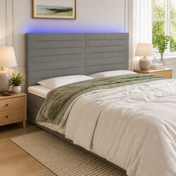 LED Headboard 160cm Dark Grey Fabric Bed Adjustable Height Modern Bedroom