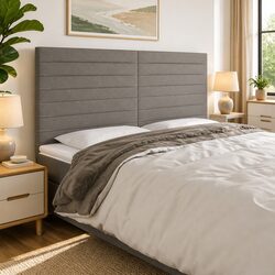 LED Headboard 200cm Dark Grey Fabric Bedroom Wall Mount Adjustable Height Back