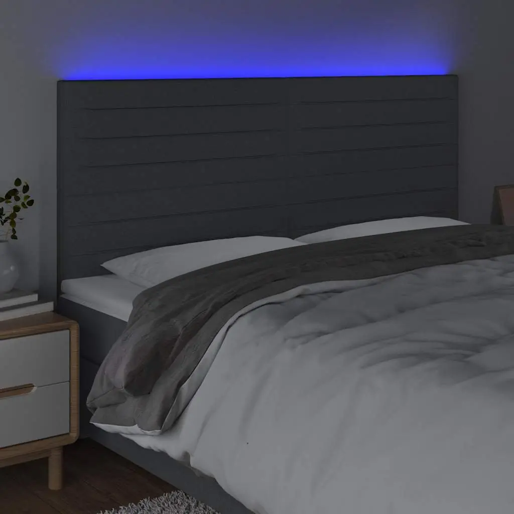 Adjustable Height Dark Grey Fabric LED Headboard 200cm