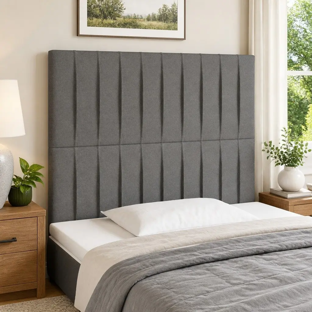 Adjustable Height LED Headboard in Grey Fabric