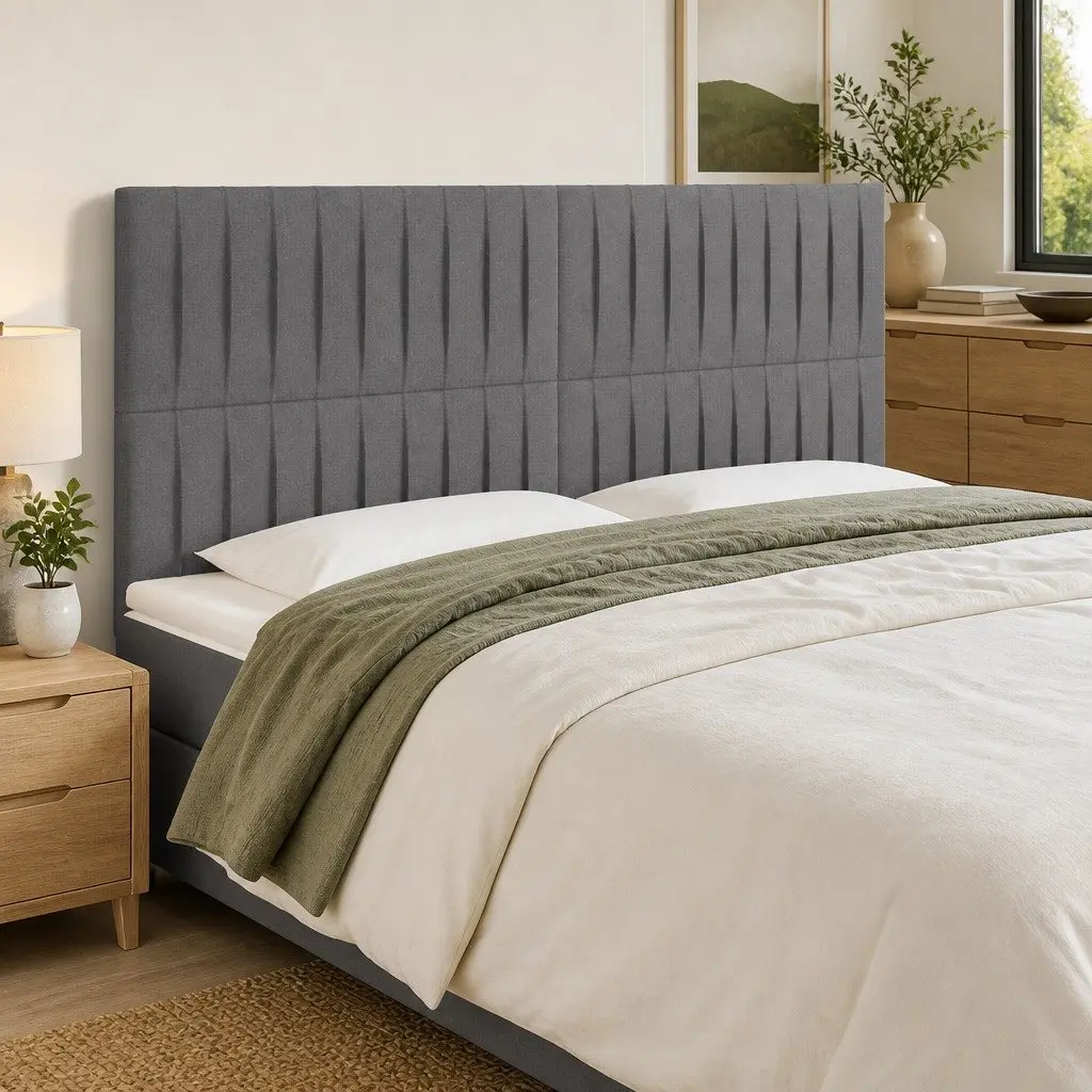 Dark Grey LED Headboard 200cm with Adjustable Height