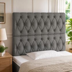 LED Headboard Grey Fabric 100cm Adjustable Height Bedroom Wall Mount