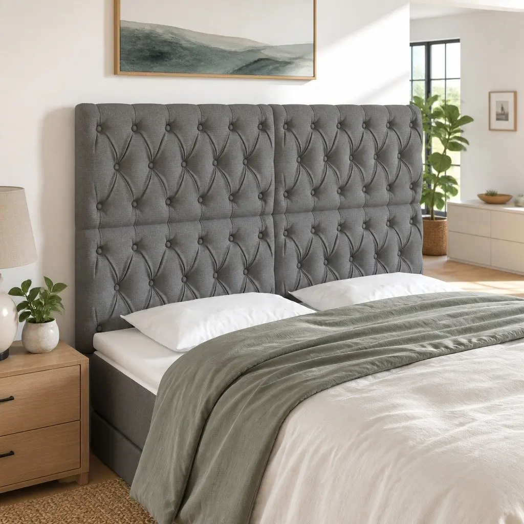 LED Headboard 144cm Dark Grey Fabric Bed Backrest