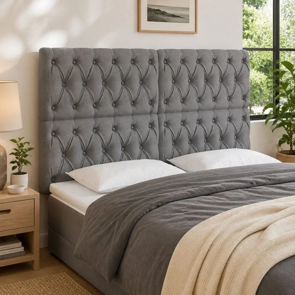 Grey Fabric LED Headboard 160 cm Adjustable Height