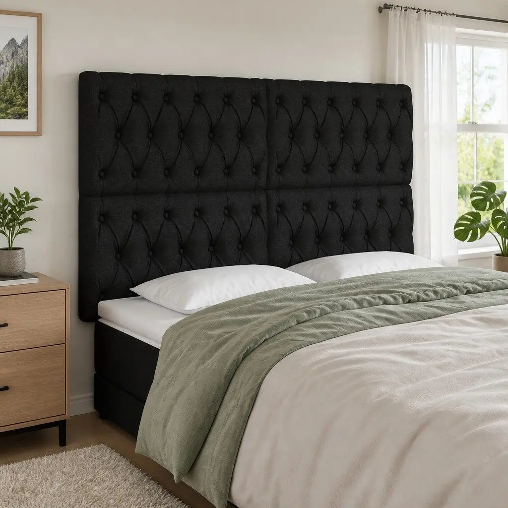 Black Fabric LED Headboard with Adjustable Height