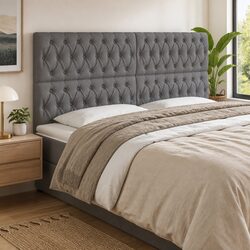 Premium LED Headboard 200 cm Grey Fabric Adjustable Height