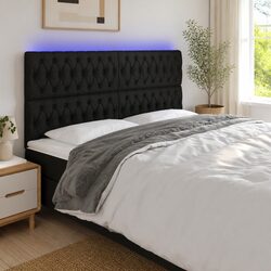 LED Headboard 200cm Black Fabric Adjustable Height Modern Bedroom Wall Mount