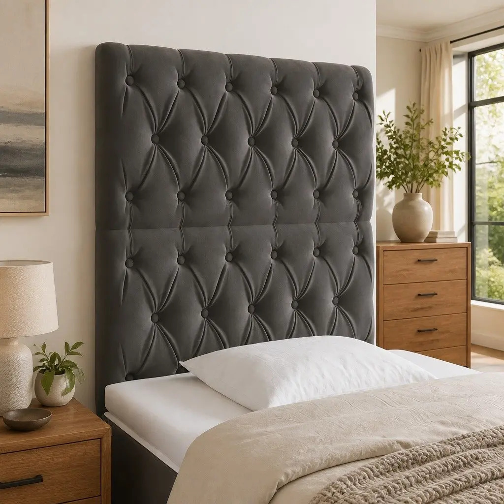 LED Headboard Velvet 80 cm Grey Modern Bedroom