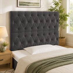 Stylish LED Headboard 100cm Dark Grey Velvet Modern Design