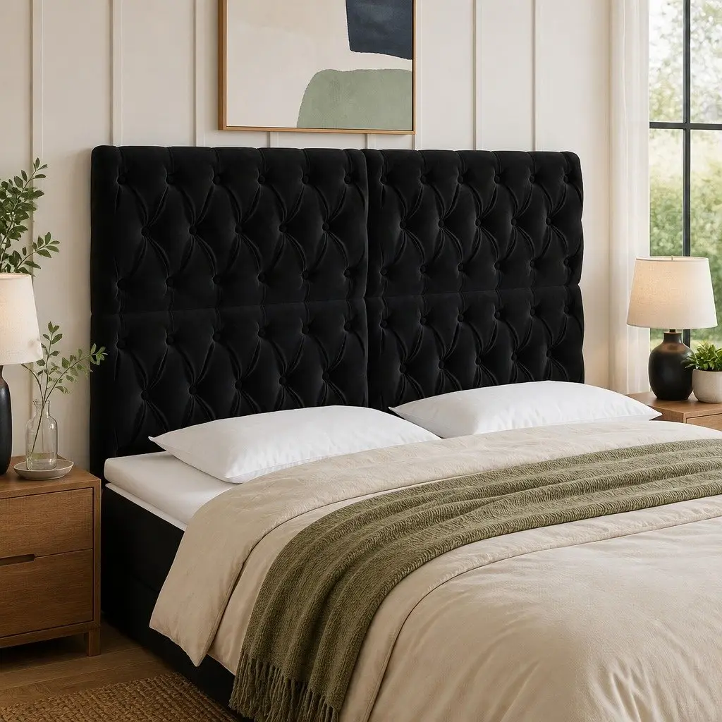 Black Velvet LED Headboard with Back Support
