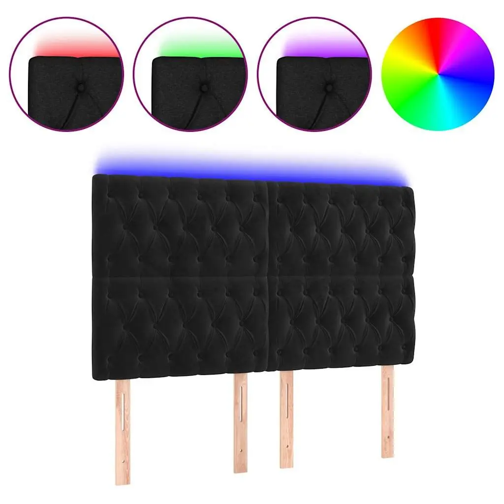 LED Headboard Velvet 160 cm Black Modern Furniture